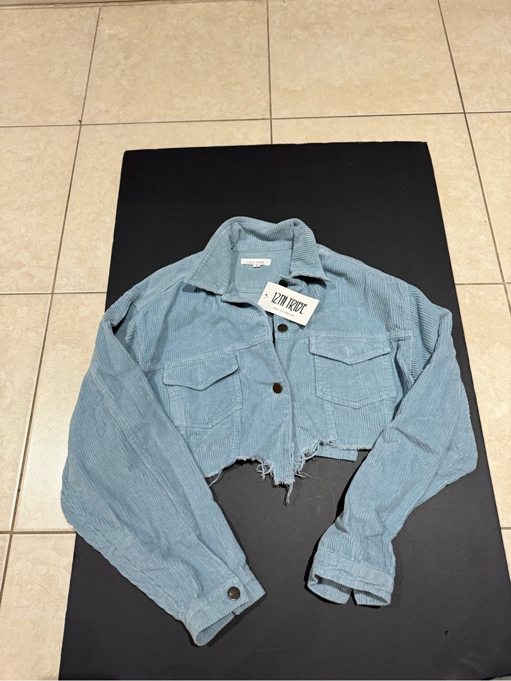 12th tribe Light Blue Cropped Corduroy Jacket